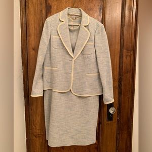 Hobbs linen dress suit in beige and baby blue that spells European elegance.